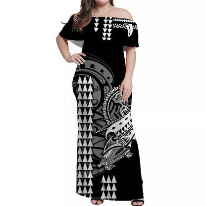 Hawaii Polynesian Warrior Kakau Off Shoulder Long Dress White