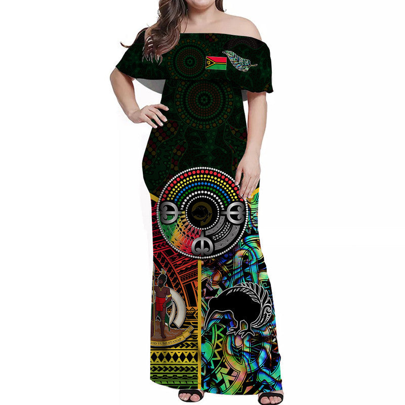 Vanuatu Mix Maori And Aboriginal Off Shoulder Long Dress