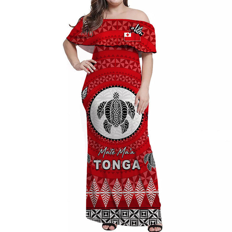 Mate Ma'a Tonga Ngatu Fonu Rugby Off Shoulder Long Dress