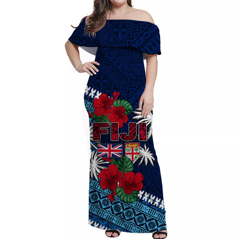 Fiji Patterns With Hibiscus Off Shoulder Long Dress