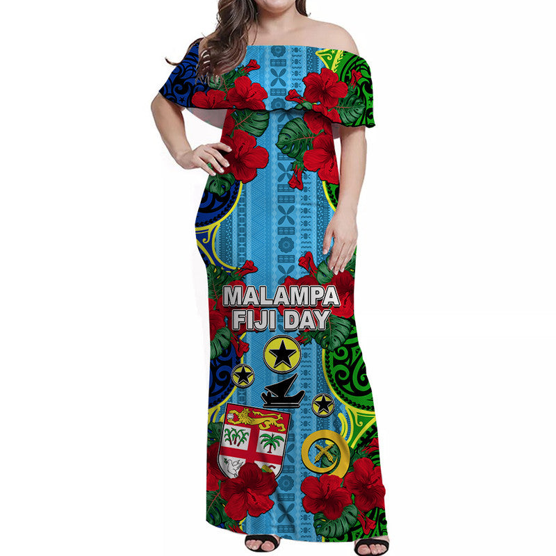 Malampa Fiji Day Hibiscus Off Shoulder Long Dress Style