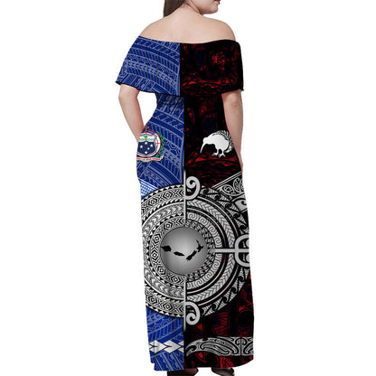 Samoa And New Zealand Off Shoulder Long Dress Together Red