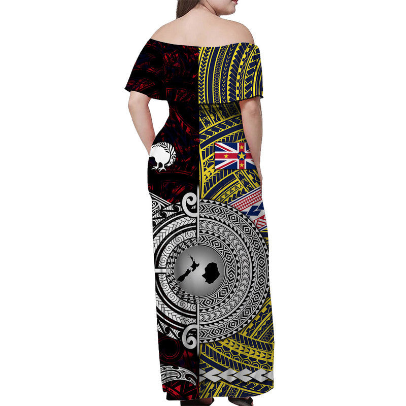 New Zealand And Niue Off Shoulder Long Dress Together Red
