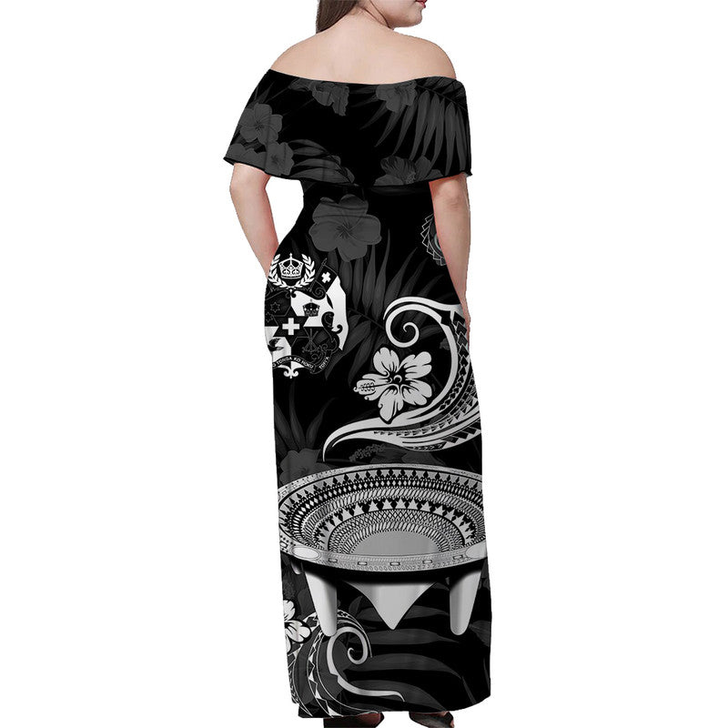 Custom Personalised Tonga Kumete Kava Bowl Off Shoulder Long Dress Sila Vibes Black