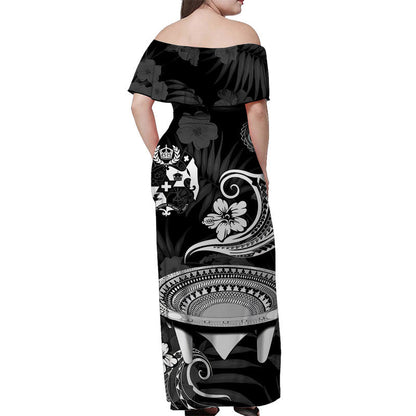 Custom Personalised Tonga Kumete Kava Bowl Off Shoulder Long Dress Sila Vibes Black