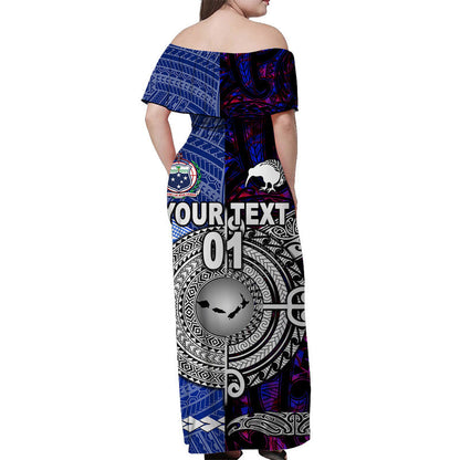 Custom Personalised Samoa And New Zealand Off Shoulder Long Dress Together Purple