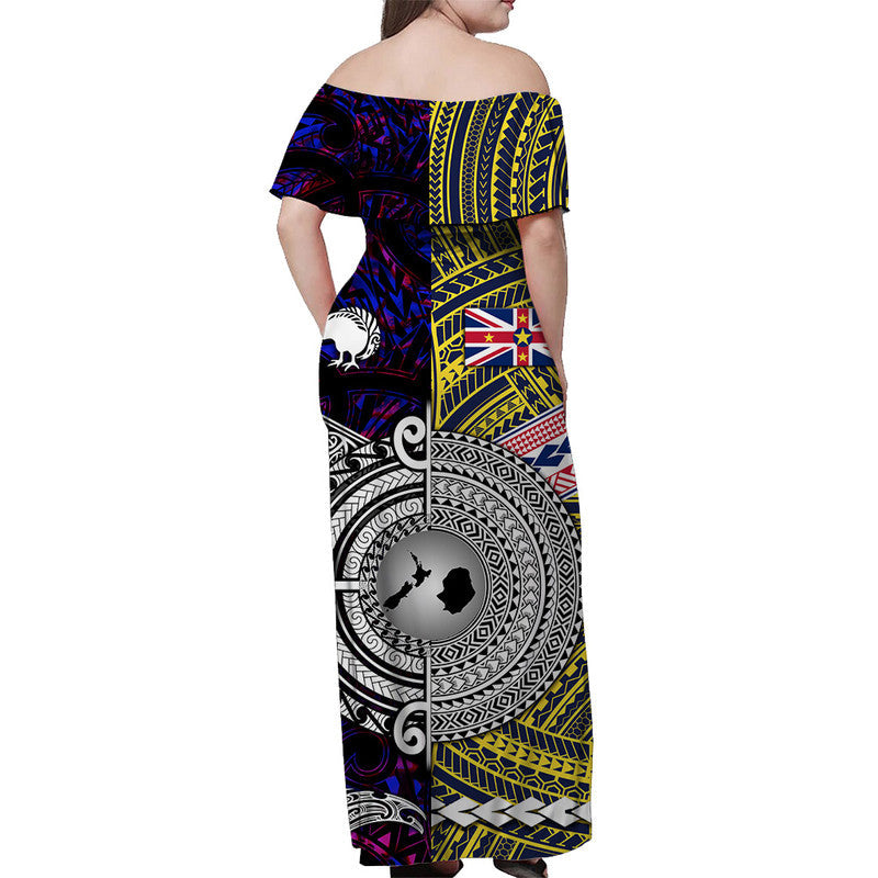 New Zealand And Niue Off Shoulder Long Dress Together Purple