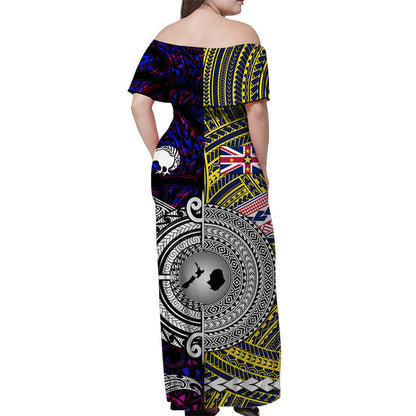 New Zealand And Niue Off Shoulder Long Dress Together Purple