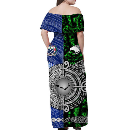 Samoa And New Zealand Off Shoulder Long Dress Together Green