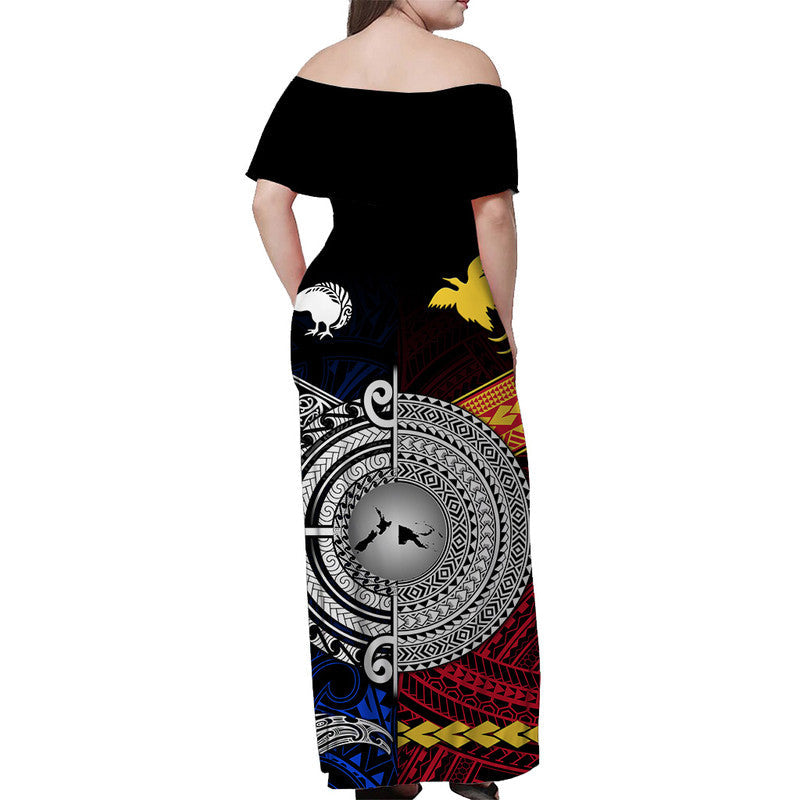 New Zealand And Papua New Guinea Off Shoulder Long Dress Together Blue