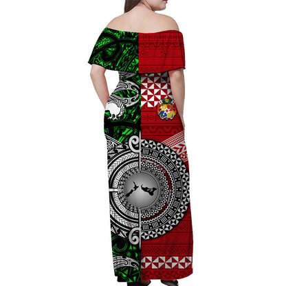 New Zealand And Tonga Off Shoulder Long Dress Together Green