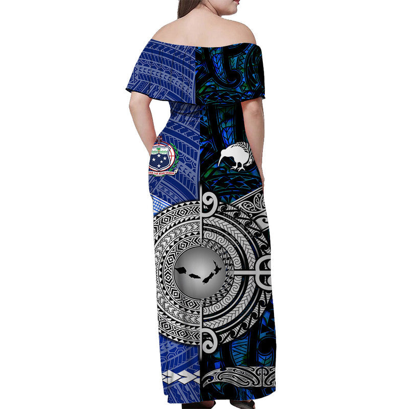 Samoa And New Zealand Off Shoulder Long Dress Together Blue
