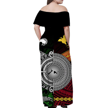 New Zealand And Papua New Guinea Off Shoulder Long Dress Together Green