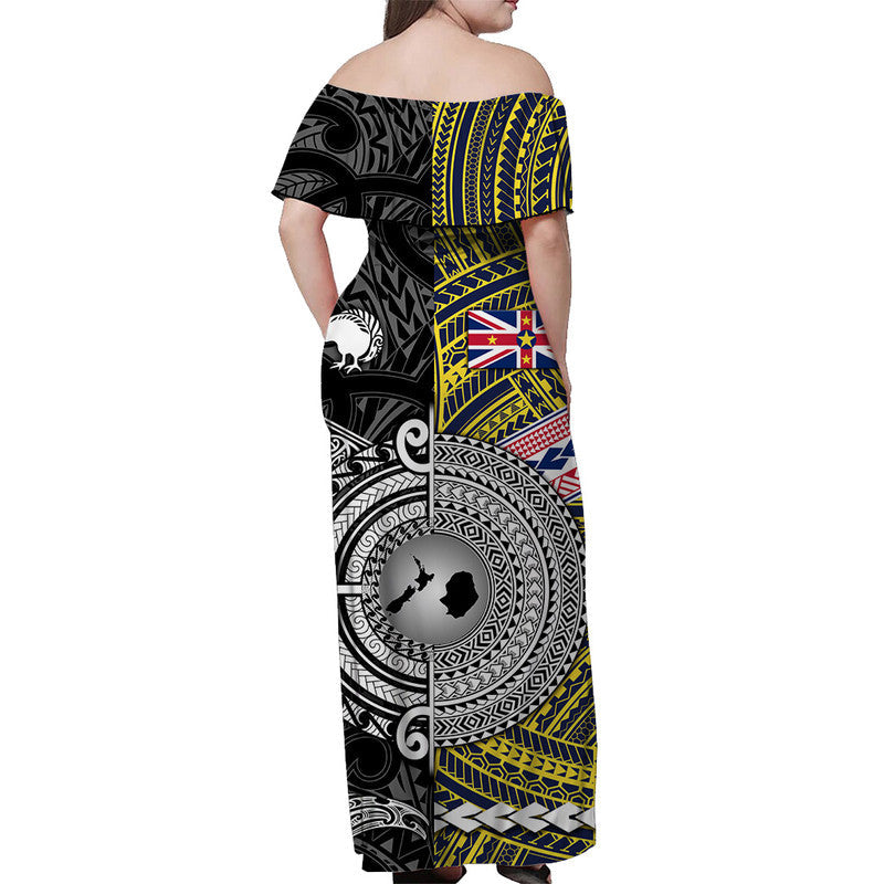 New Zealand And Niue Off Shoulder Long Dress Together Black