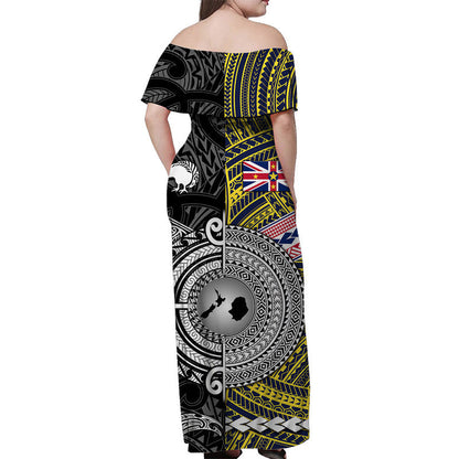 New Zealand And Niue Off Shoulder Long Dress Together Black