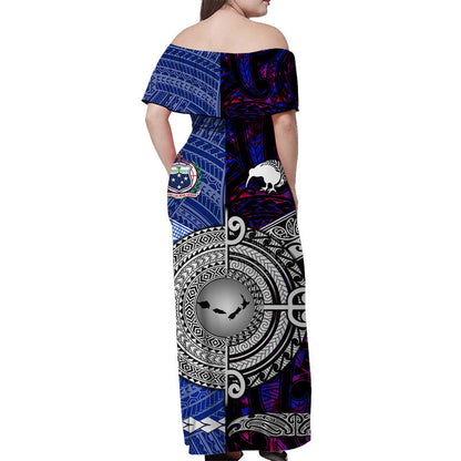 Samoa And New Zealand Off Shoulder Long Dress Together Purple