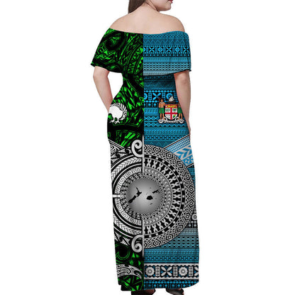 New Zealand And Fiji Off Shoulder Long Dress Together Green