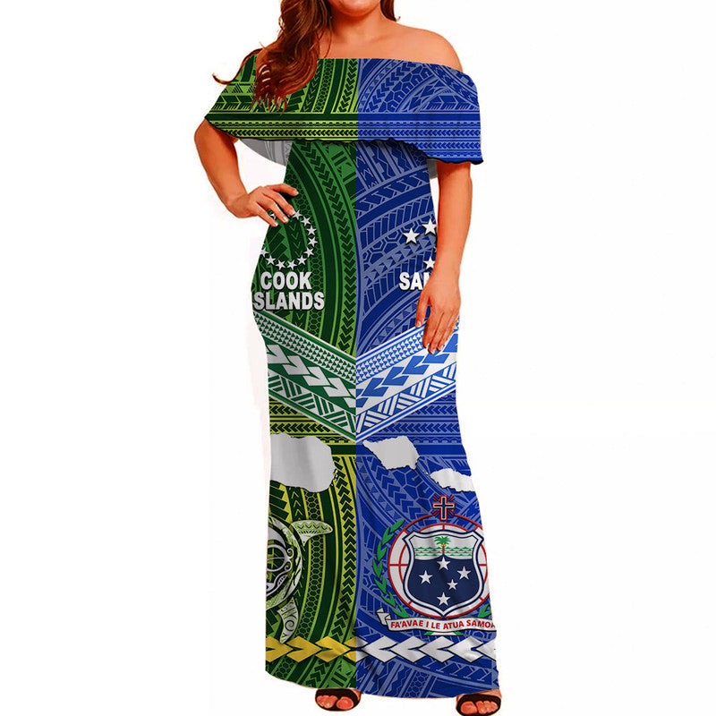 Samoa And Cook Islands Women Off Shoulder Long Dress Together