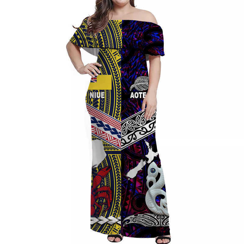 New Zealand And Niue Off Shoulder Long Dress Together Purple