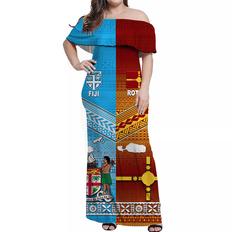 Fiji And Rotuma Tapa Pattern Off Shoulder Long Dress Together