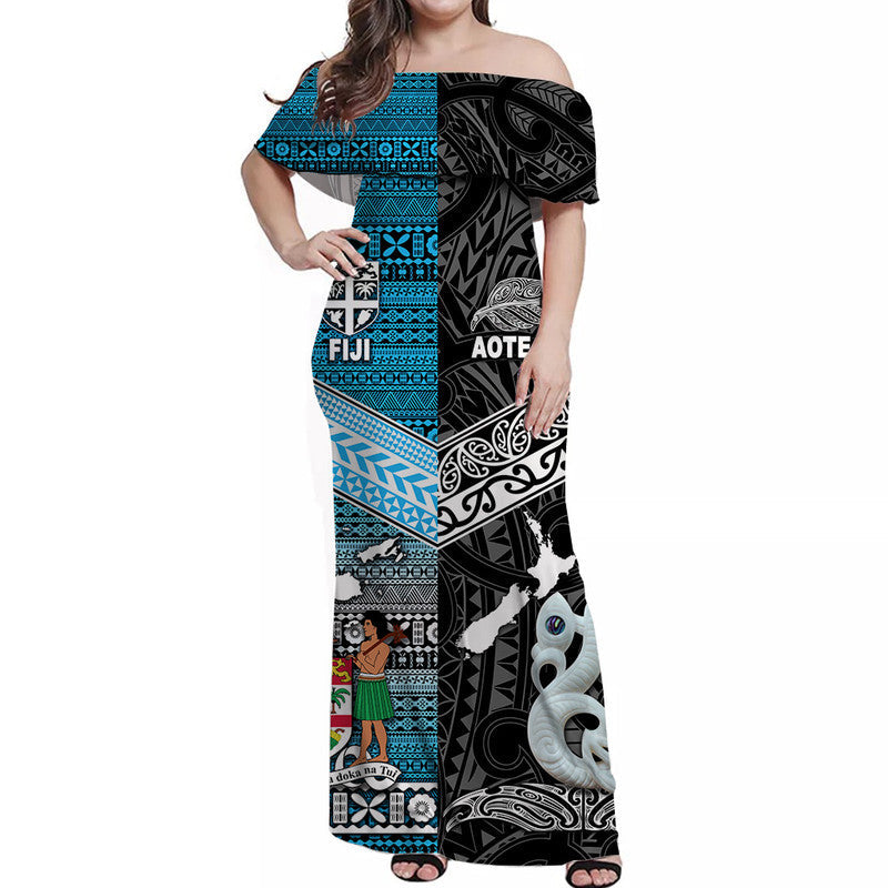 New Zealand And Fiji Off Shoulder Long Dress Together Black