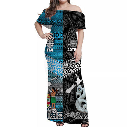 New Zealand And Fiji Off Shoulder Long Dress Together Black
