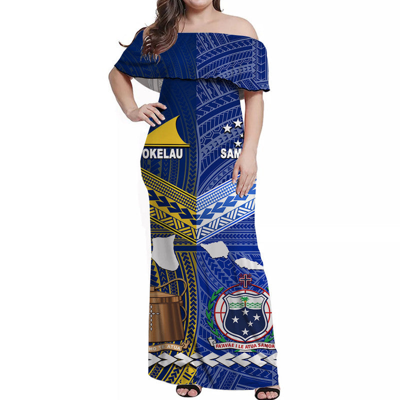 Samoa And Tokelau Off Shoulder Long Dress Together