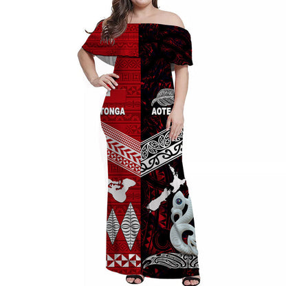 New Zealand And Tonga Off Shoulder Long Dress Together Red