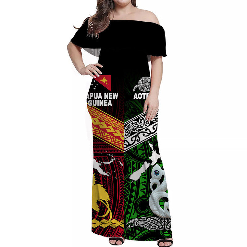 New Zealand And Papua New Guinea Off Shoulder Long Dress Together Green
