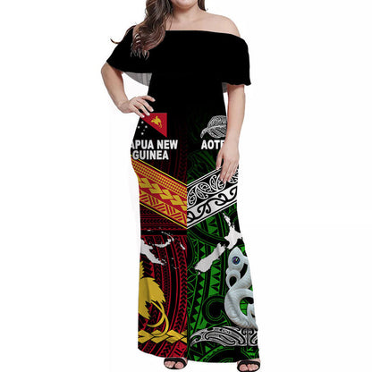 New Zealand And Papua New Guinea Off Shoulder Long Dress Together Green