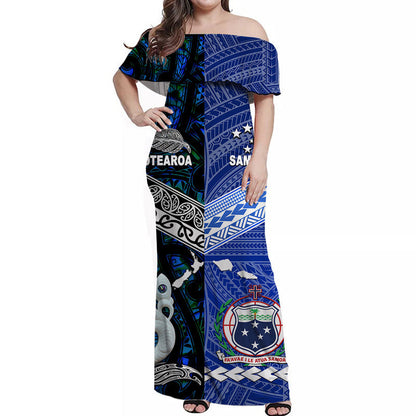 Samoa And New Zealand Combo Dress and Hawaiian Shirt Matching Couples Outfit Together Blue
