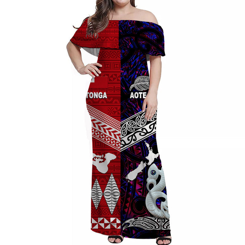 New Zealand And Tonga Off Shoulder Long Dress Together Purple