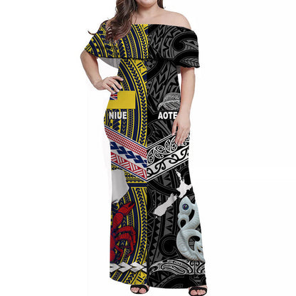 New Zealand And Niue Off Shoulder Long Dress Together Black