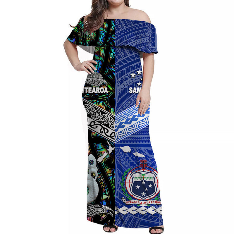 Samoa And New Zealand Off Shoulder Long Dress Together Paua Shell