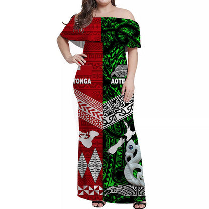 New Zealand And Tonga Off Shoulder Long Dress Together Green