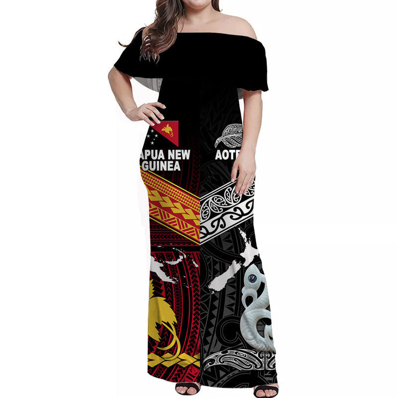 New Zealand And Papua New Guinea Off Shoulder Long Dress Together Black