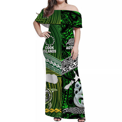 New Zealand And Cook Islands Off Shoulder Long Dress Together Green