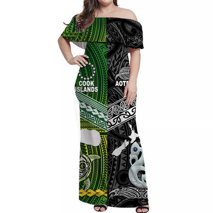 New Zealand And Cook Islands Off Shoulder Long Dress Together Black