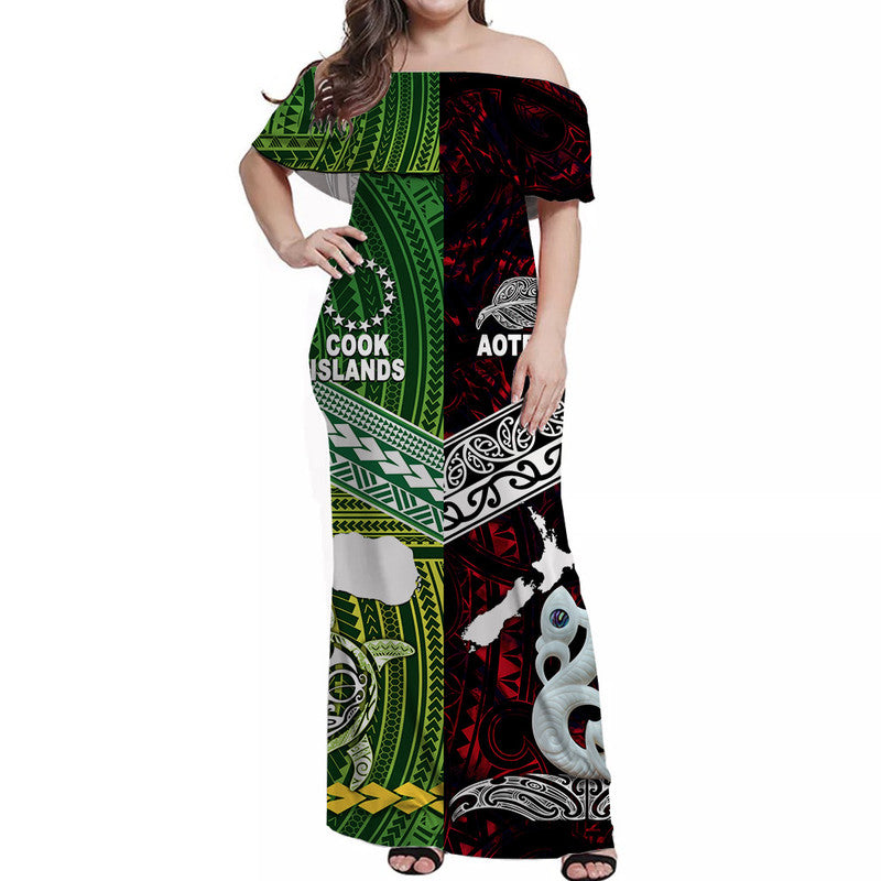New Zealand And Cook Islands Off Shoulder Long Dress Together Red