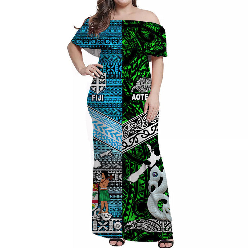 New Zealand And Fiji Off Shoulder Long Dress Together Green