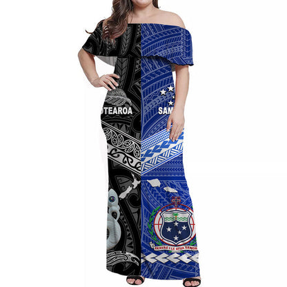 Samoa And New Zealand Off Shoulder Long Dress Together Black