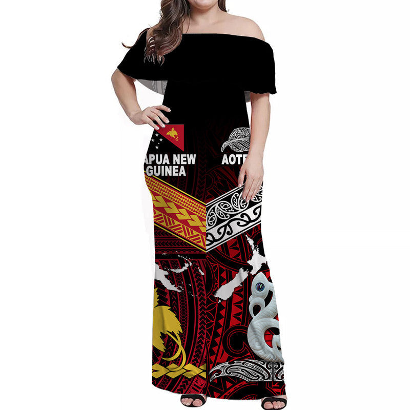 New Zealand And Papua New Guinea Off Shoulder Long Dress Together Red