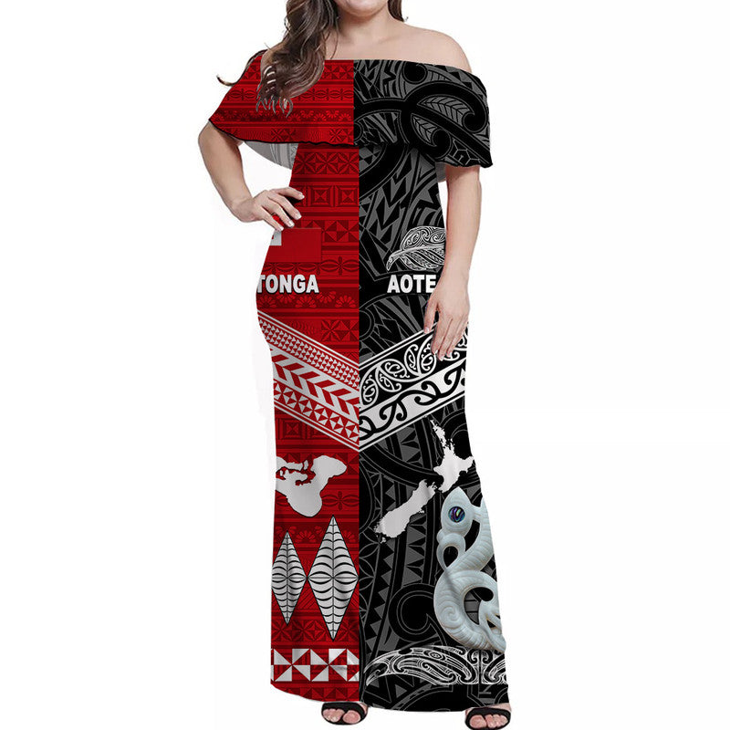 New Zealand And Tonga Off Shoulder Long Dress Together Black