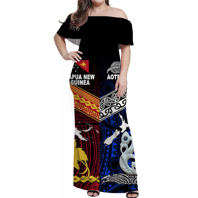 New Zealand And Papua New Guinea Off Shoulder Long Dress Together Blue