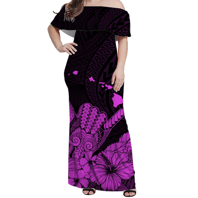 Hawaii Shaka Sign Off Shoulder Long Dress Purple Version