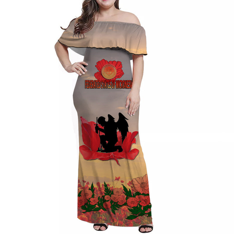 Federated States of Micronesia Veterans Day Women Off Shoulder Long Dress Angel Wing