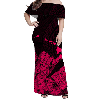 Hawaii Shaka Sign Off Shoulder Long Dress Pink Version