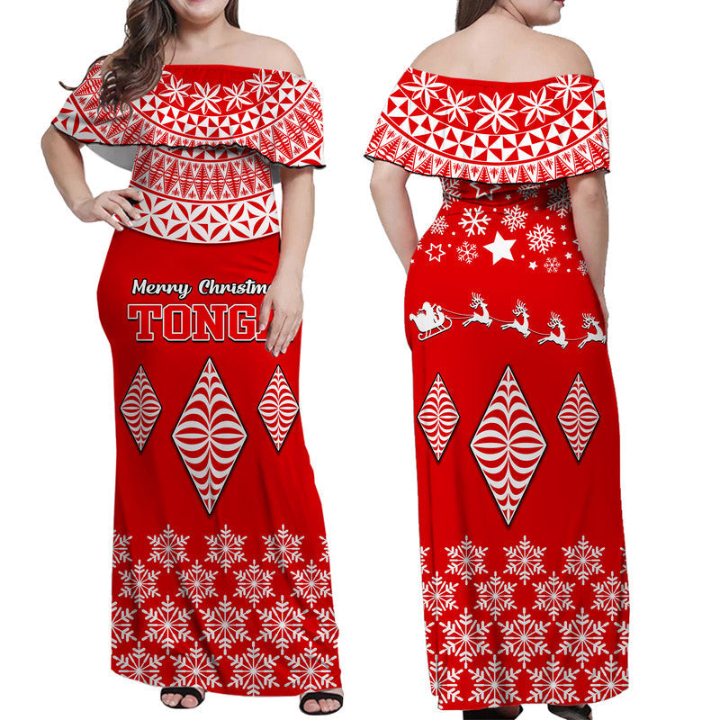 Tonga Kupesi Ngatu Merry Christmas Women Off Shoulder Long Dress