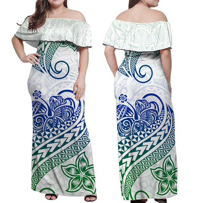 Polynesian Tribal Tattoo Retro Off Shoulder Long Dress Gradient 03 Screen Color
