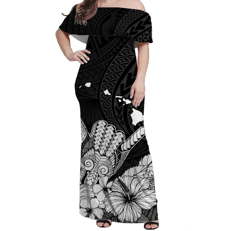 Hawaii Shaka Sign Off Shoulder Long Dress Black Version